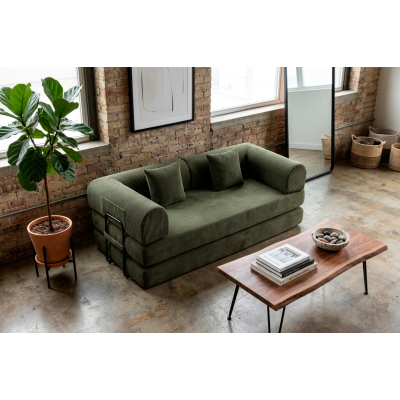 Sofá cama comprimido Curx tejido pana color verde