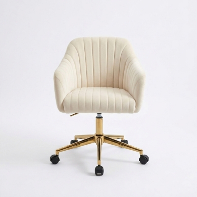 Silla Yildun giratoria terciopelo blanco base dorada rueda nailon