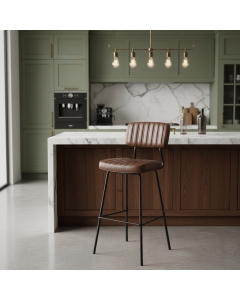 Pack de 4 Taburetes retro Cursa similpiel marrón envejecido