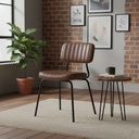 Pack de 4 sillas retro Cursa similpiel marrón envejecido — silla individual en ambiente de salón junto a una mesa auxiliar